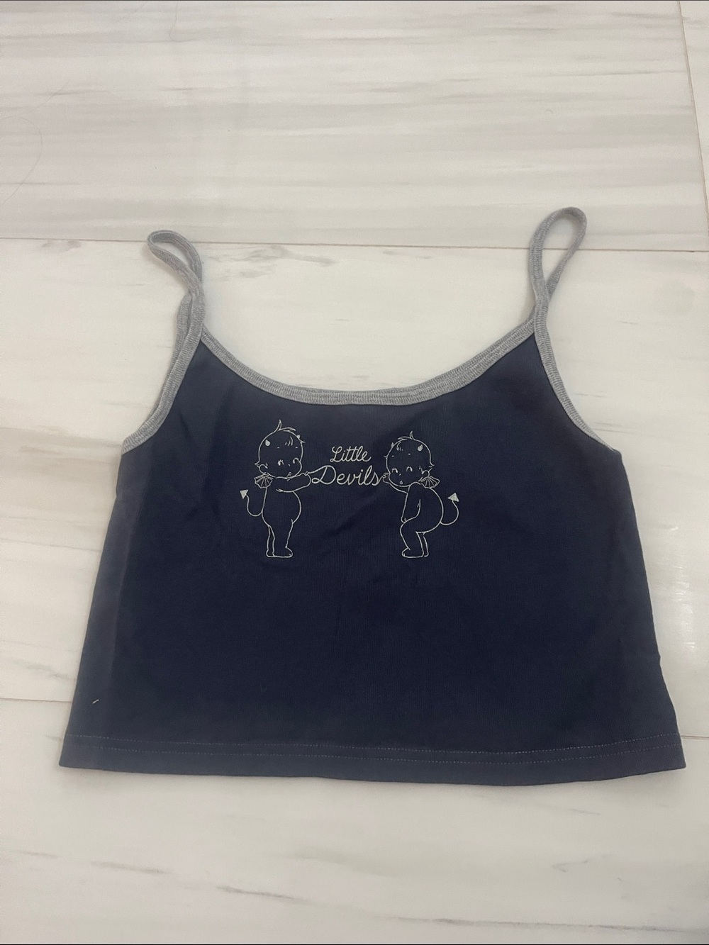 Brandy Melville Navy 'Little Devils' Tank Top with Gray Trim
